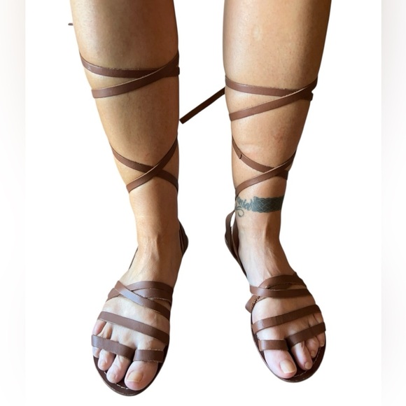 Free People Harpoon Wrap Strappy Sandals Leather Brown Size 38 (7.5-8) Women’s - Picture 4 of 8